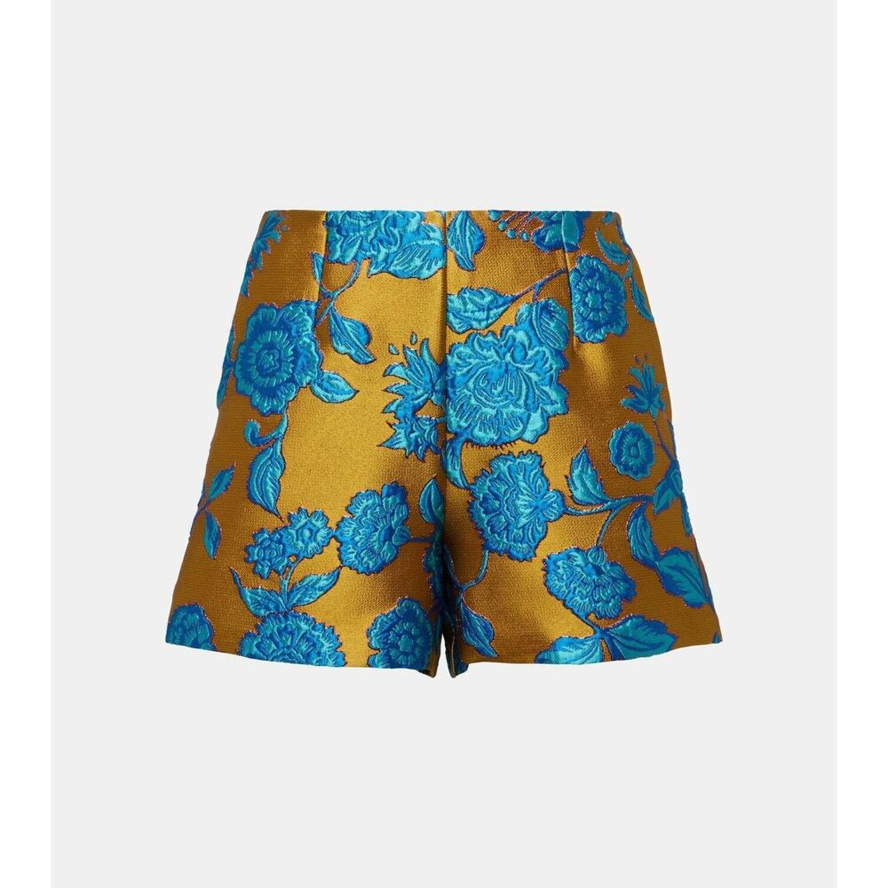 La DoubleJ Margarita Floral Jacquard Shorts - XS Metallic High Waisted